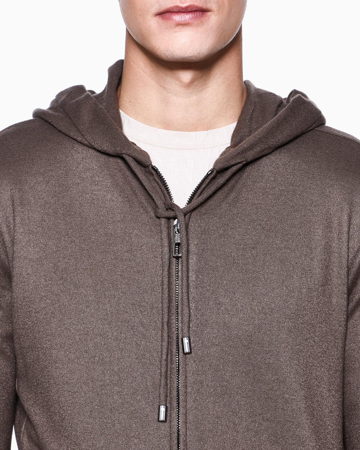 Cashmere Jersey Hoodie with Front Zipper
