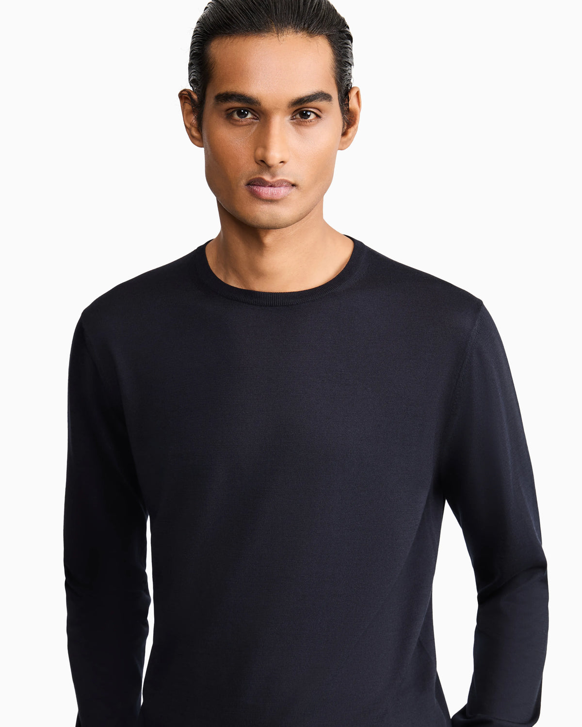Long-sleeved, crew-neck jumper in silk and cotton