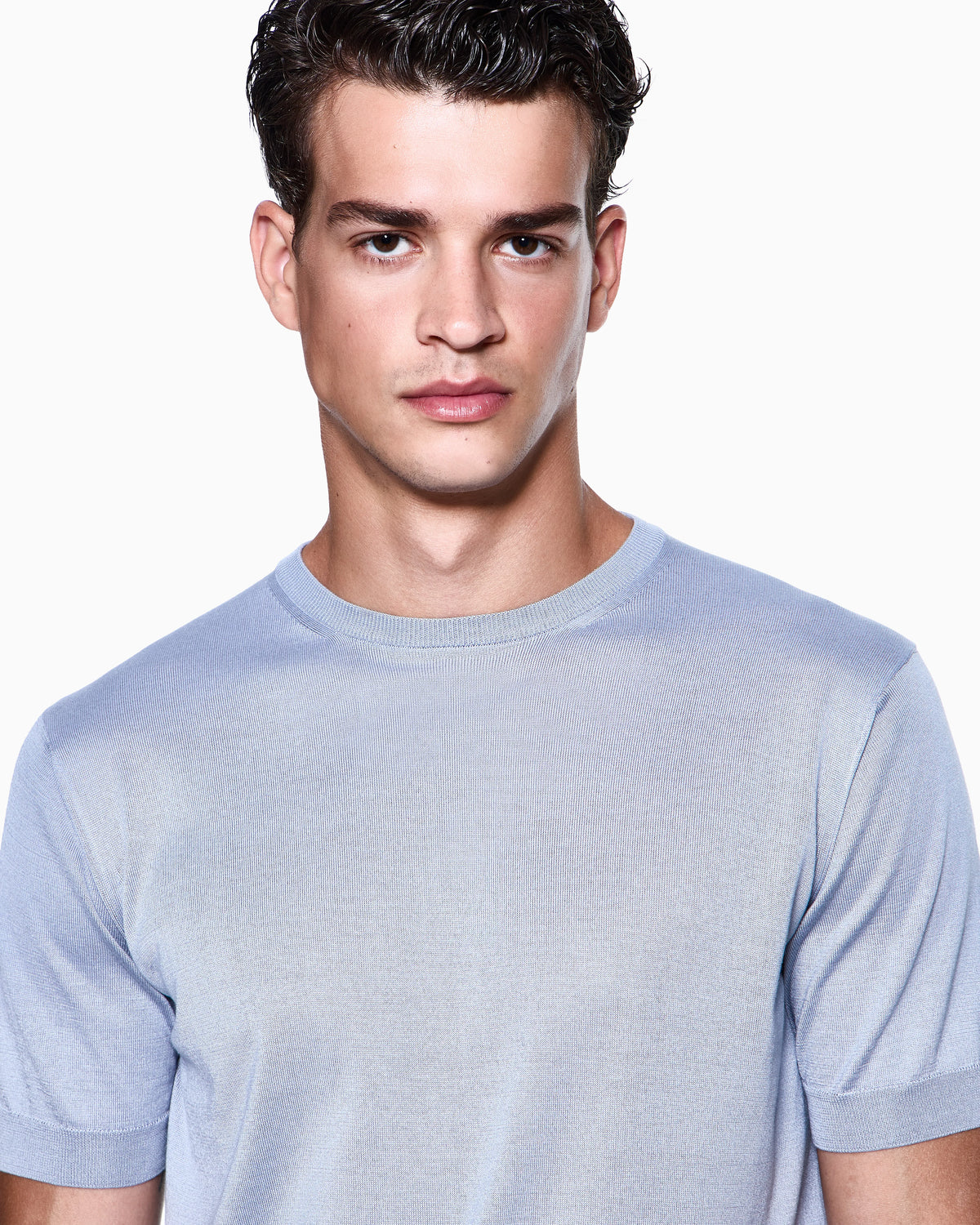Slim-fit sweater in plain knit silk and cotton