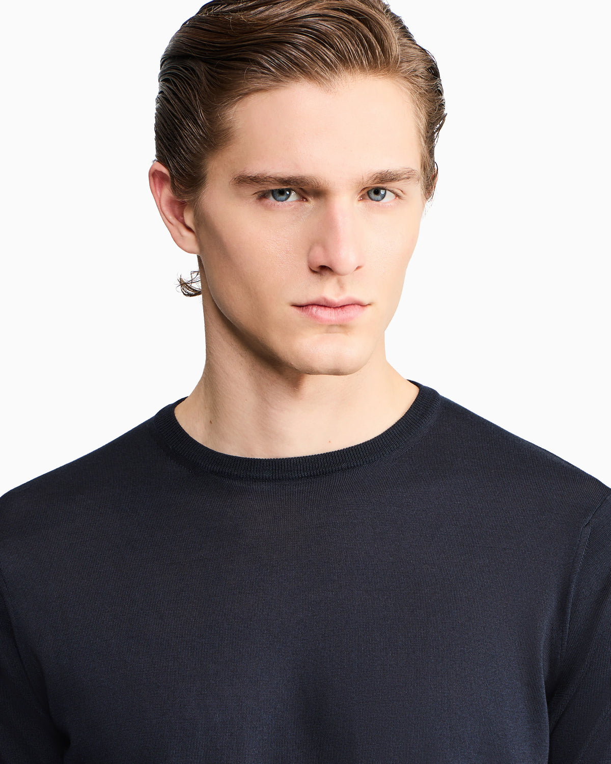 Slim-fit sweater in plain knit silk and cotton