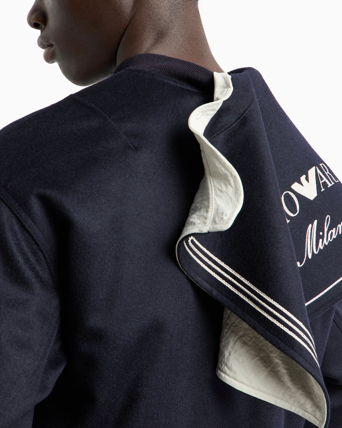 Virgin-wool cloth blouson with logo sailor collar