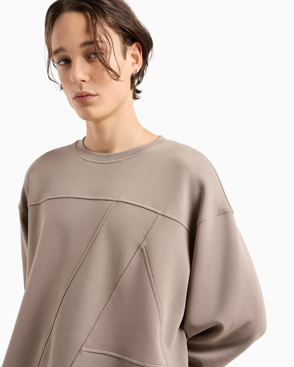 organic cotton crewneck sweatshirt with maxi logo and A-line