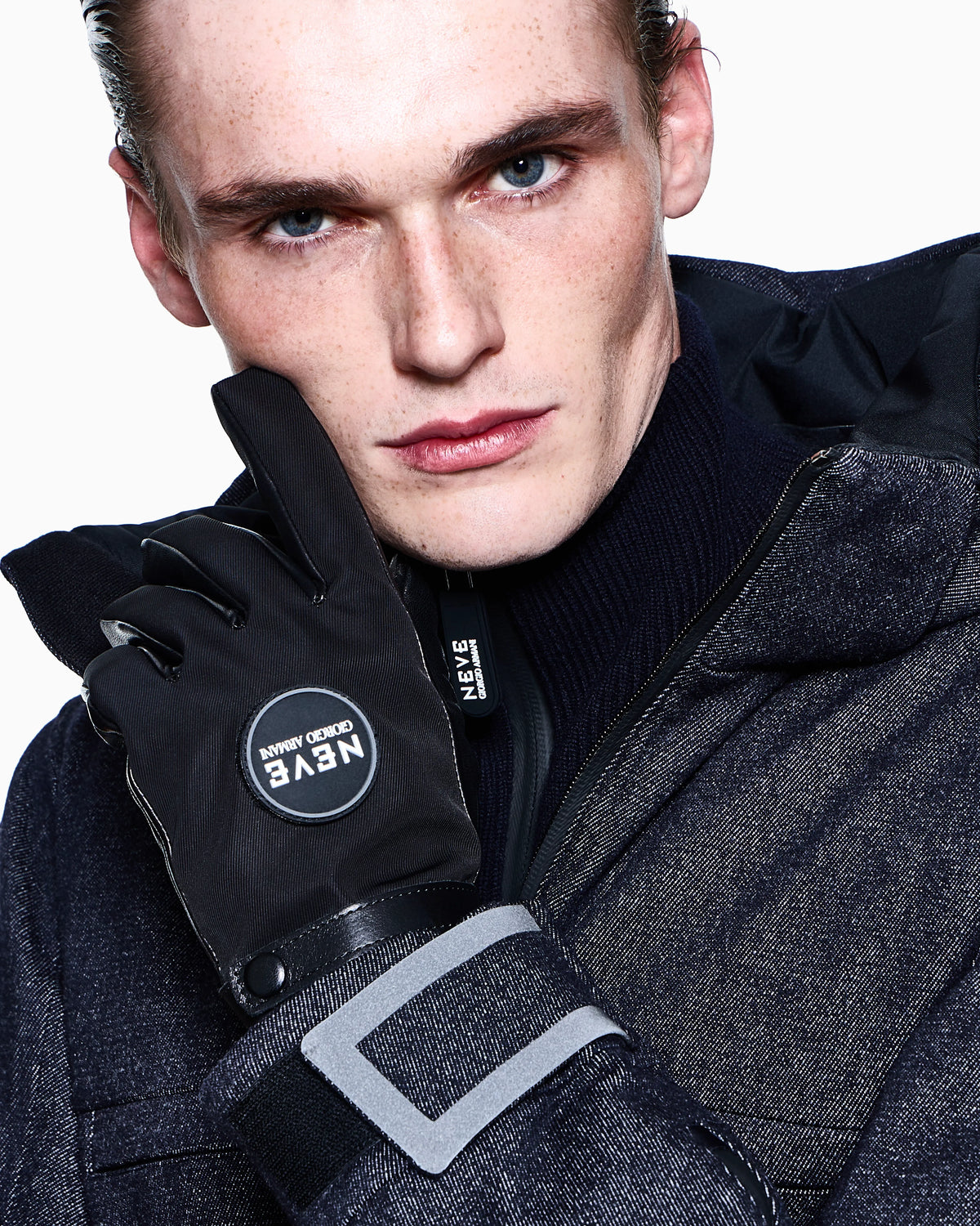 Nappa technical nylon gloves lined in cashmere