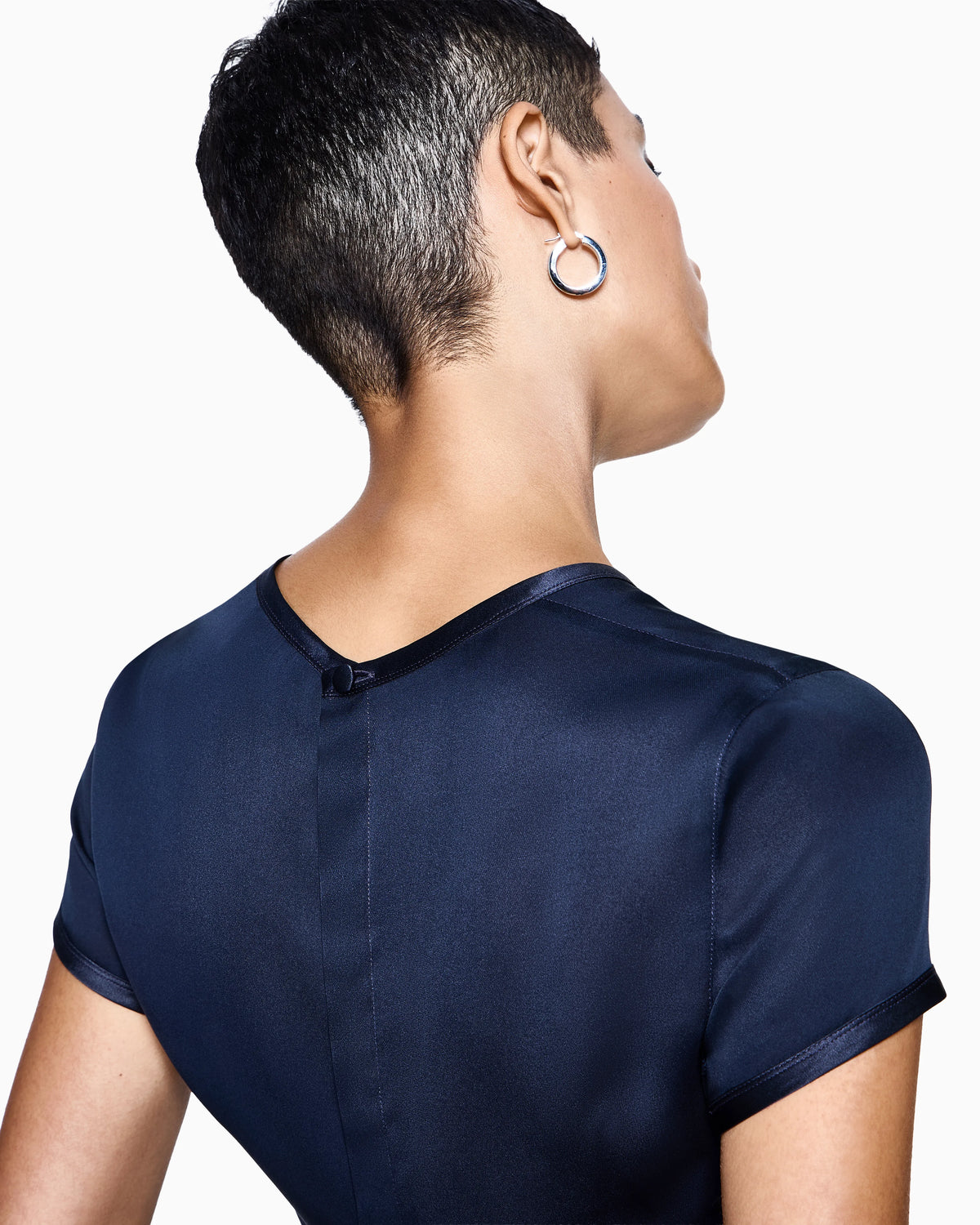 Silk charmeuse blouse with V neckline