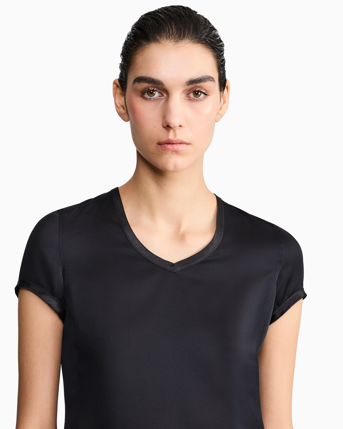 Silk charmeuse blouse with V neckline