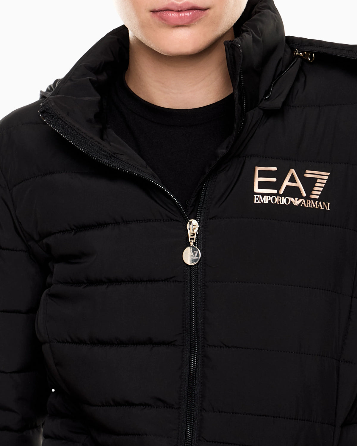 Padded jacket in technical fabric with a hood and zipper