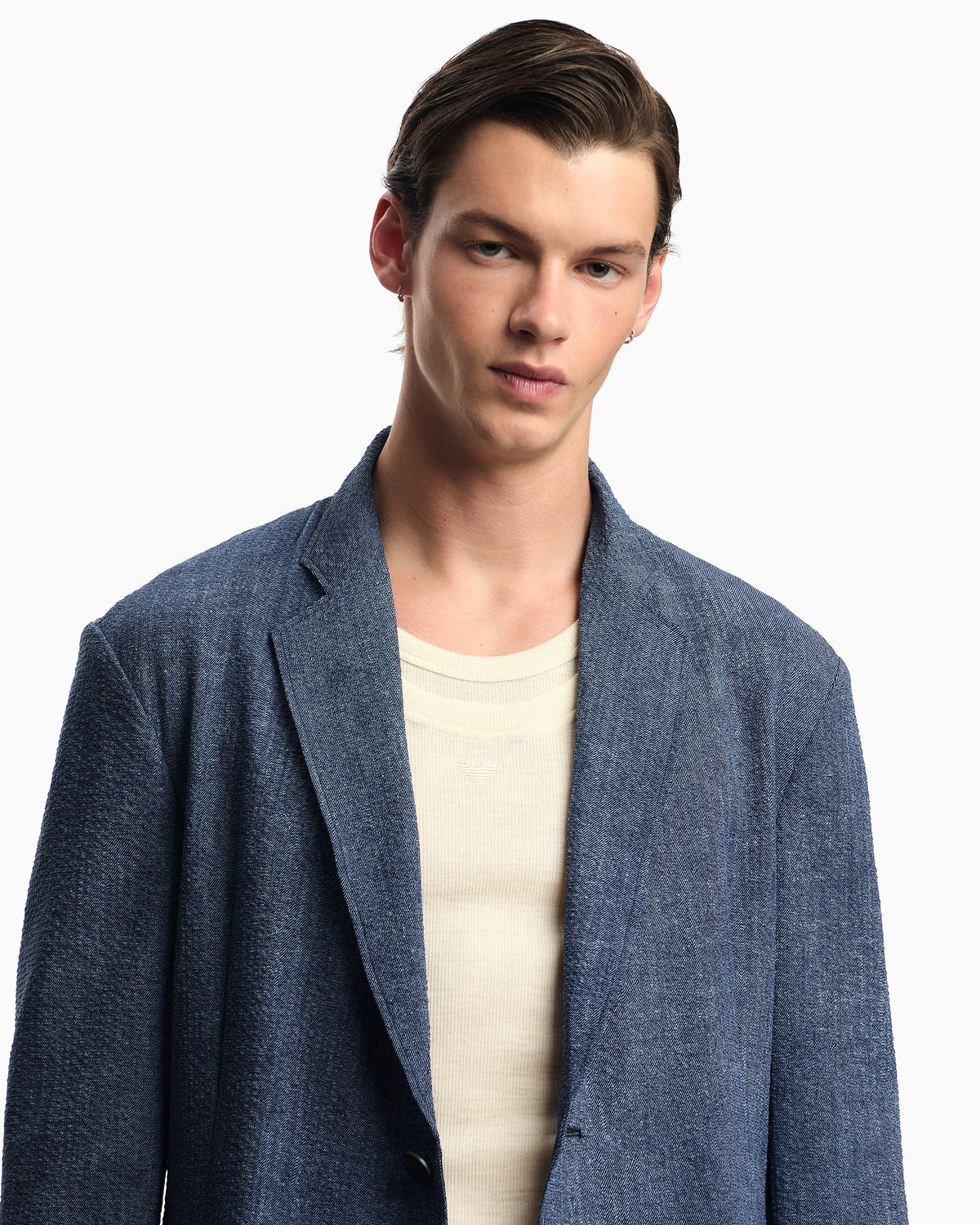 Printed seersucker single-breasted blazer