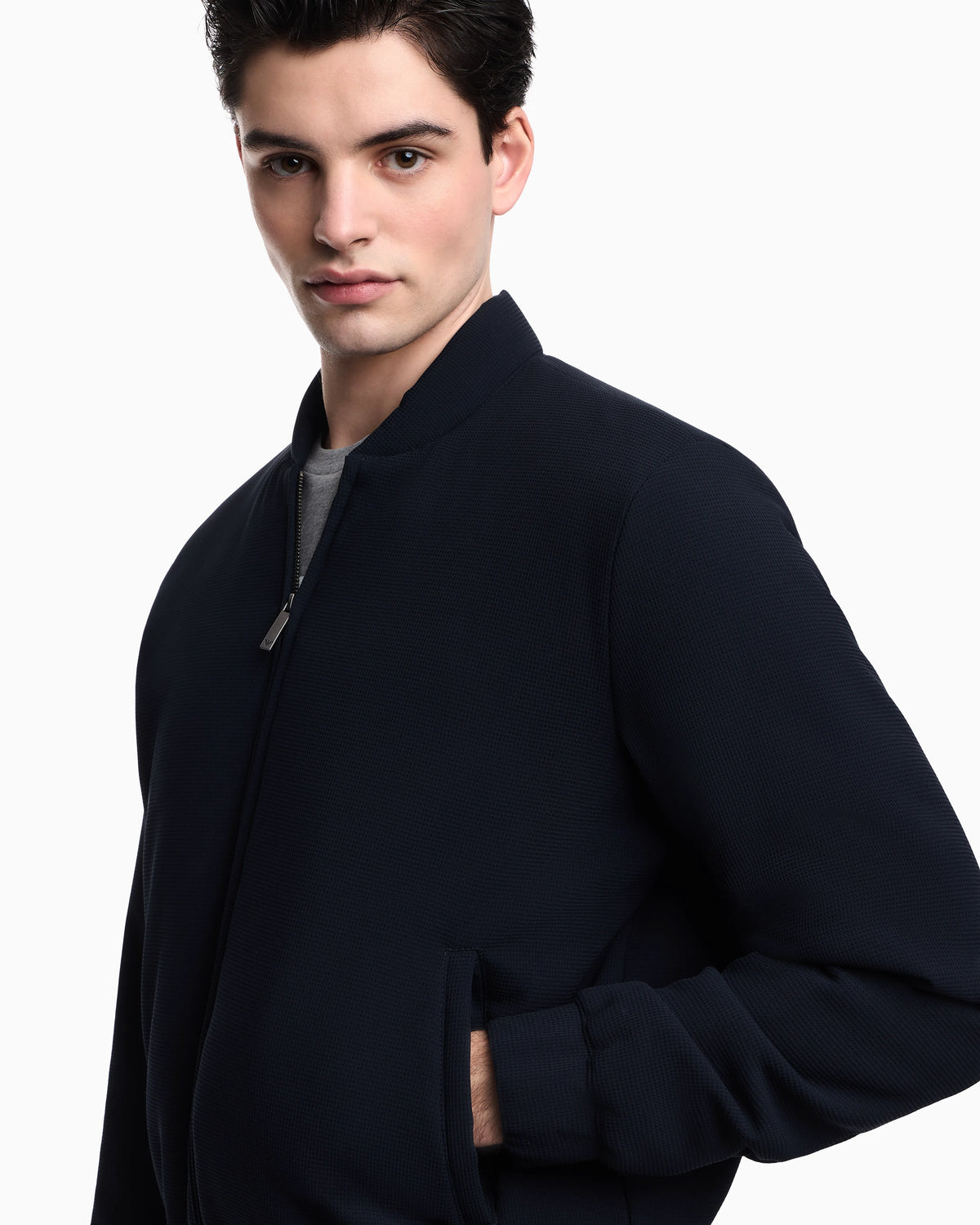 Icon 3D piqué-effect crêpe jersey blouson