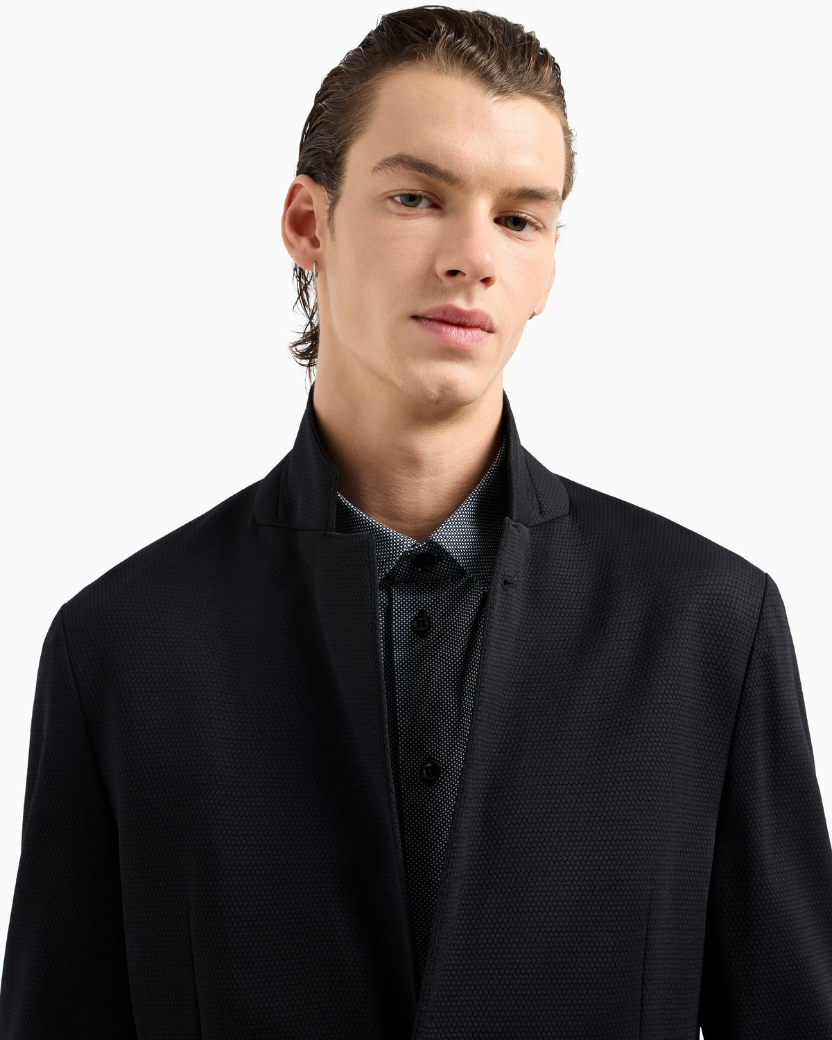 Single-breasted jacket in stretch piqué technical jersey