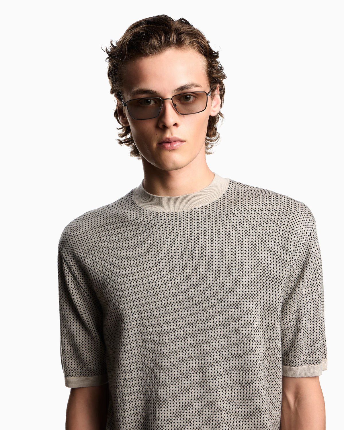 Virgin-wool jumper with two-tone jacquard micro motif