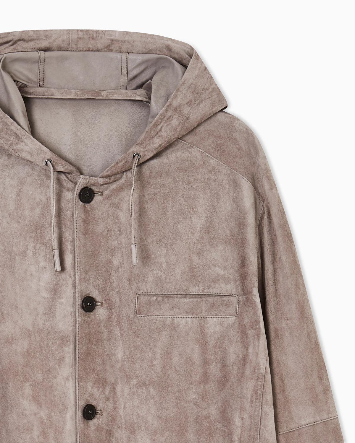 Hooded blouson in goatskin suede