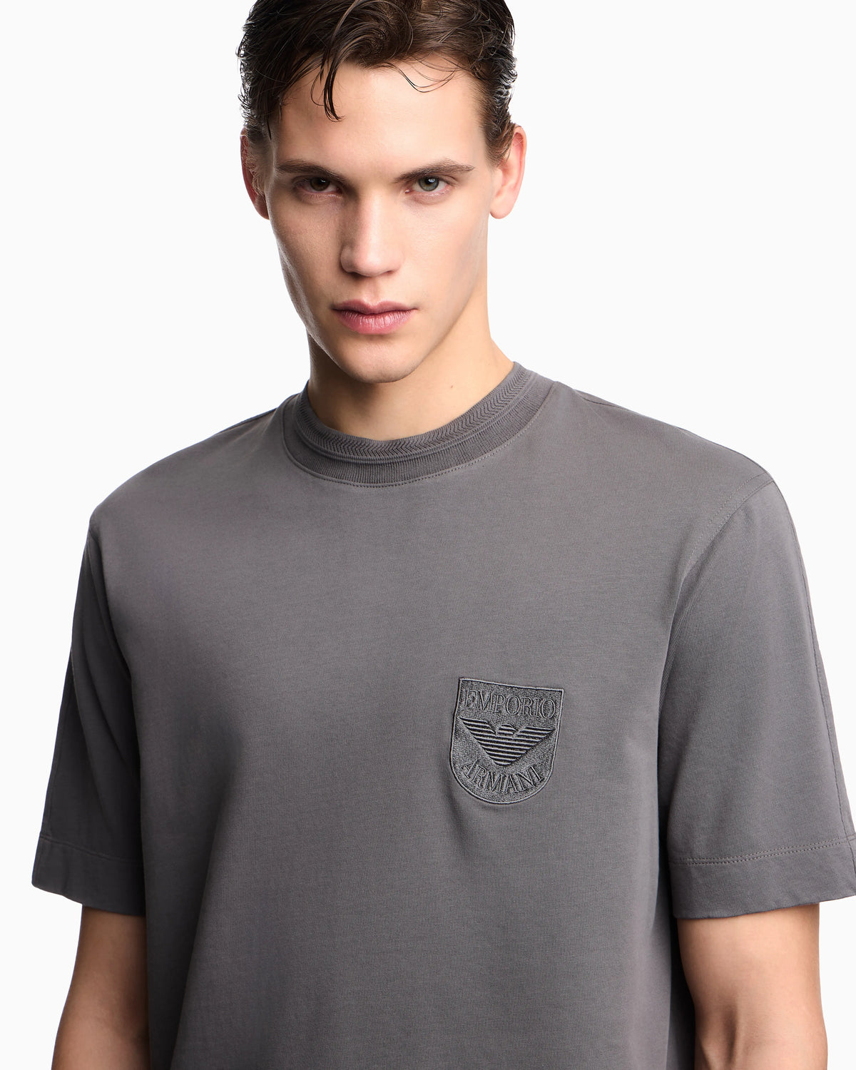 Heavy jersey T-shirt with shield embroidery