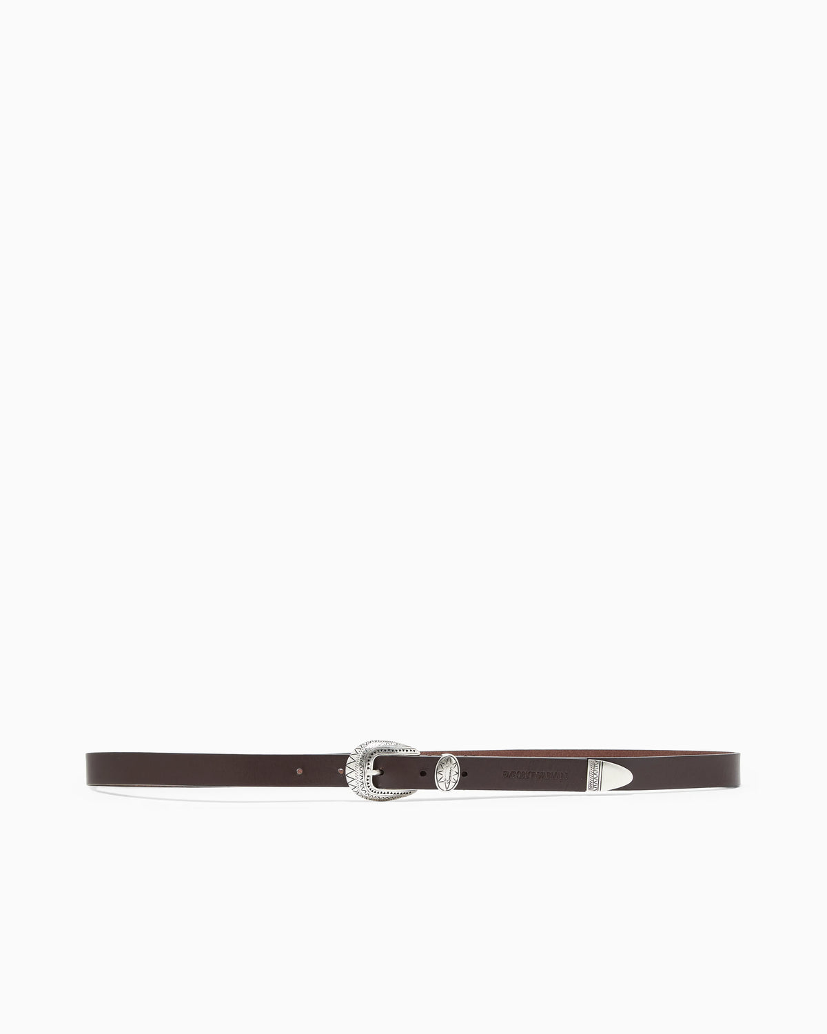 Leather belt with embossed buckle