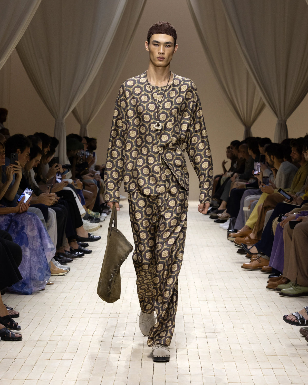Silk shirt jacket with all-over print