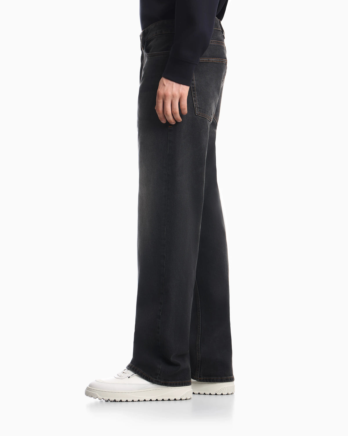 Straight-leg five-pocket denim jeans with a faded effect