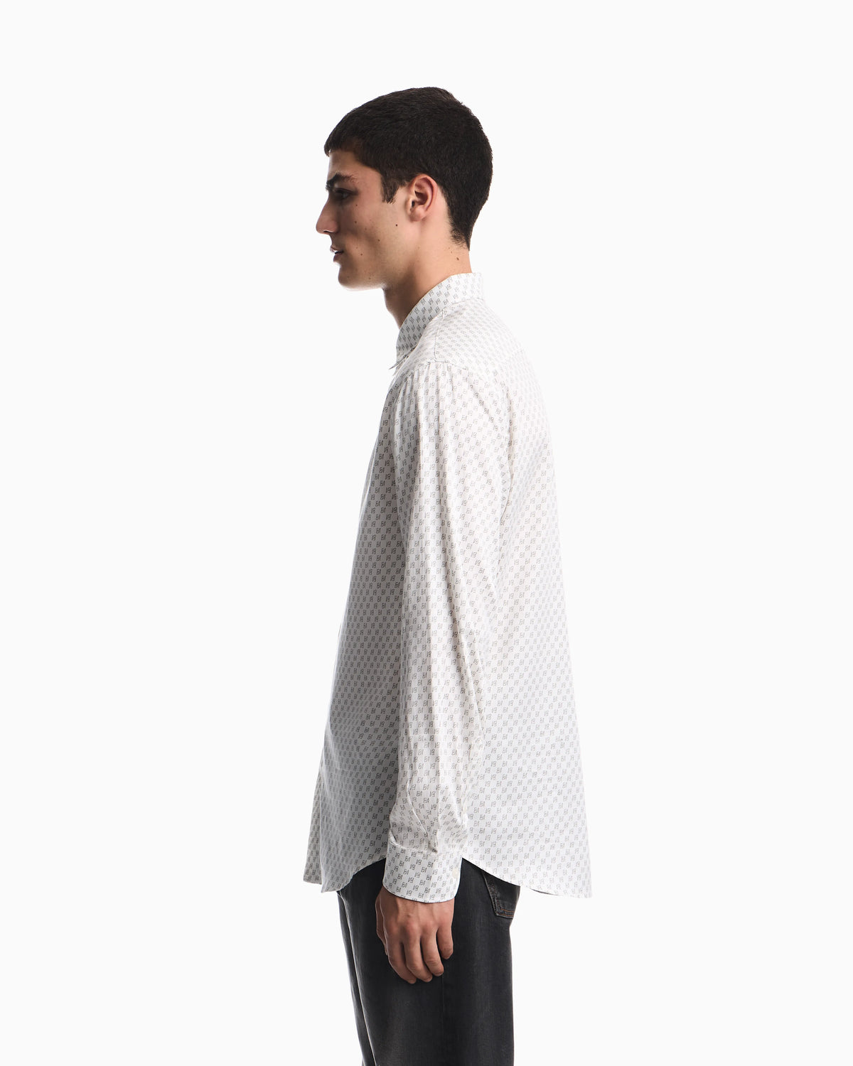 Shirt in allover print cotton satin with regular fit