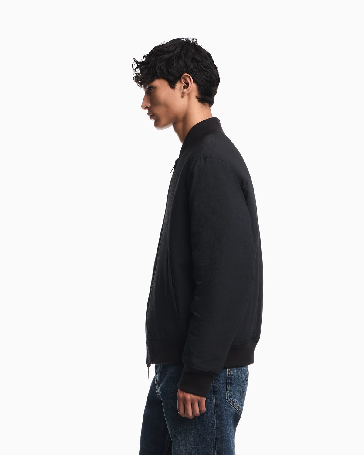 Down jacket in seersucker with regular fit and rib details