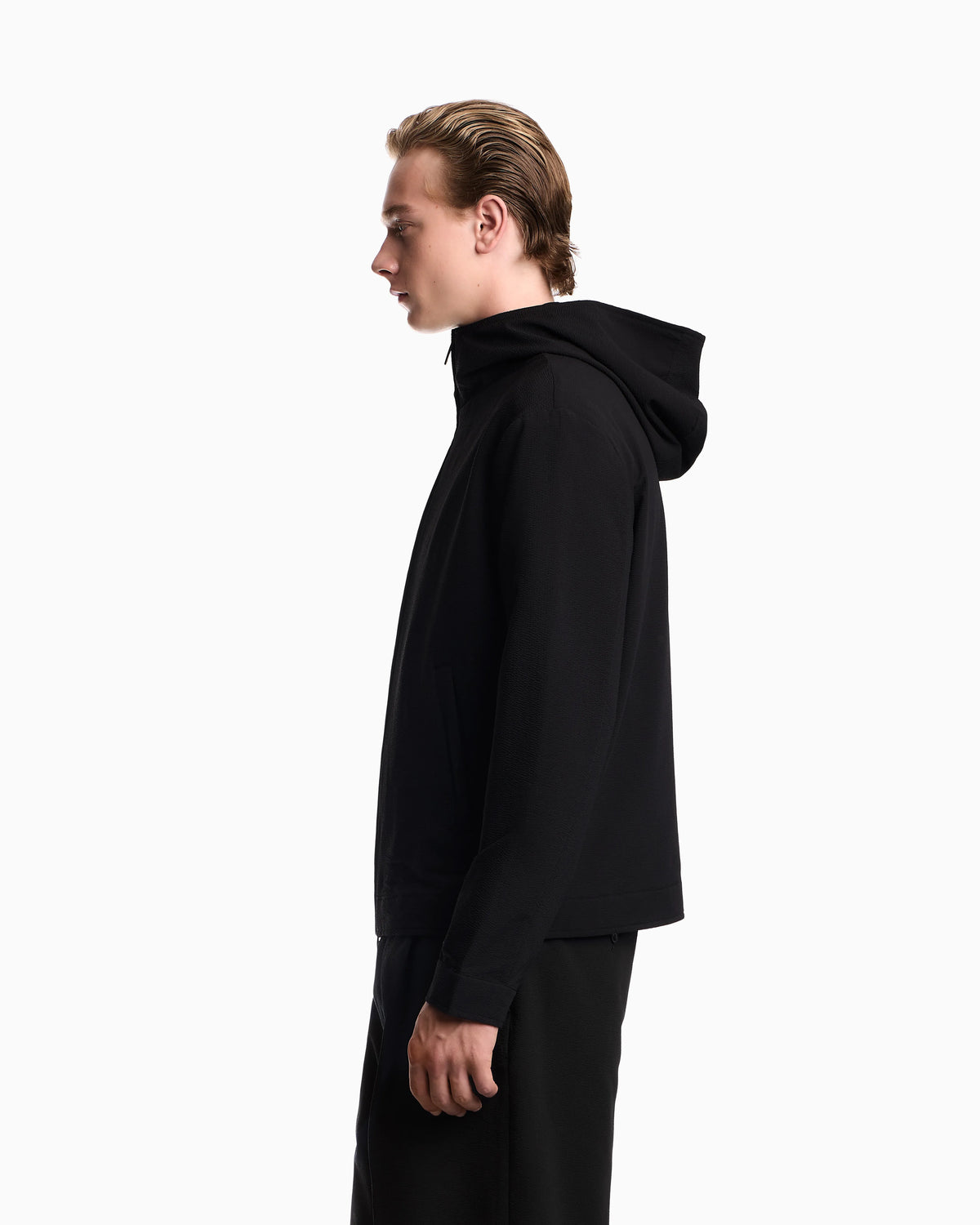 Blouson jacket seersucker with down and feather padding