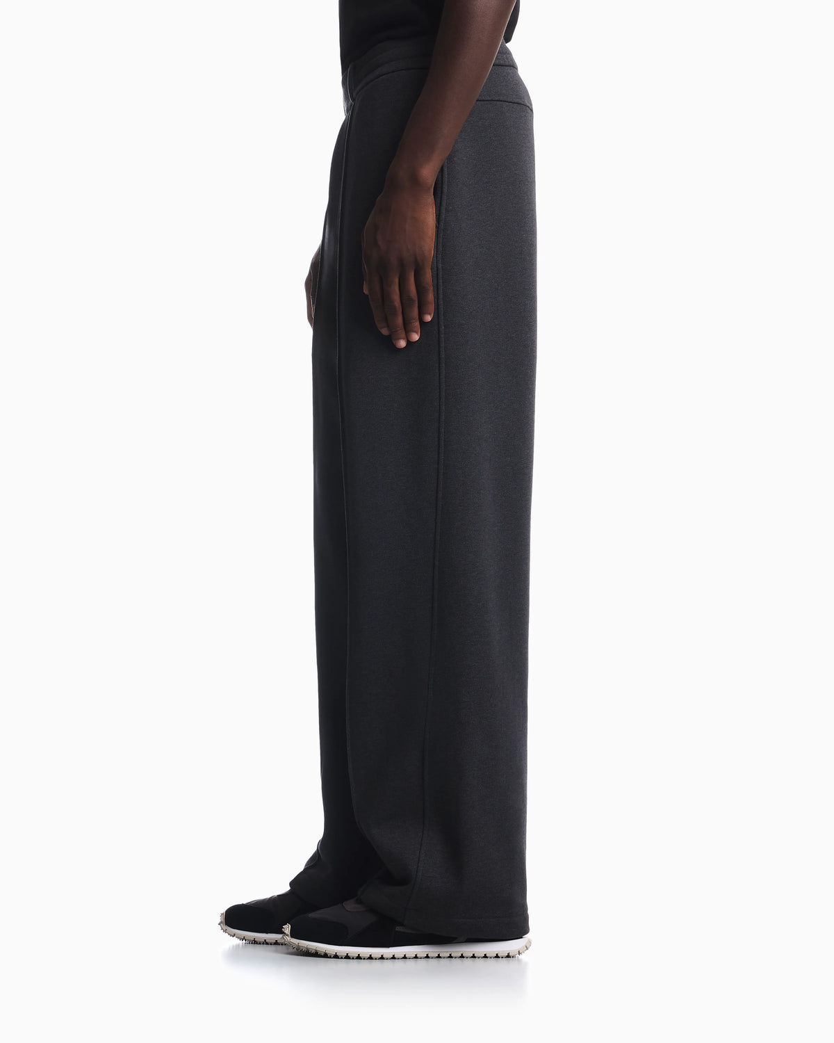 Trousers straight leg in French terry cotton with flat front