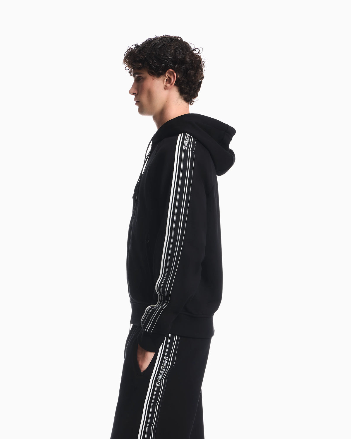 Hooded zip sweatshirt with french terry jersey stripes