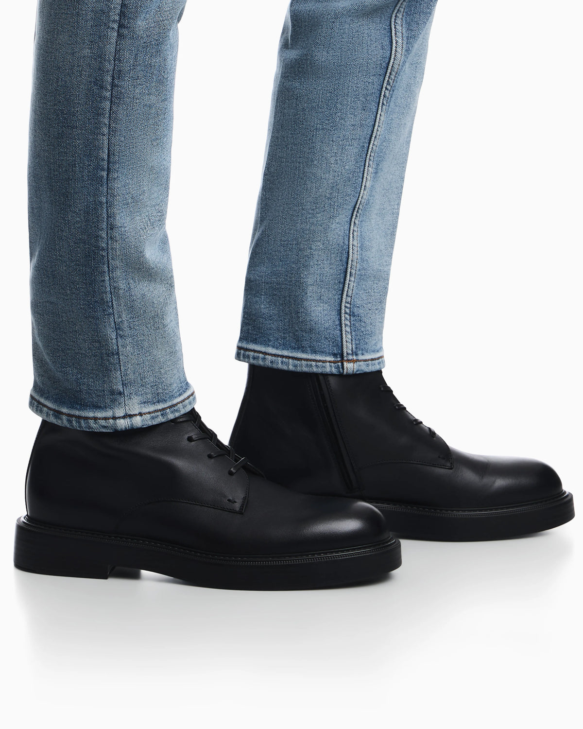Smooth leather lace-up combat boots with side zipper