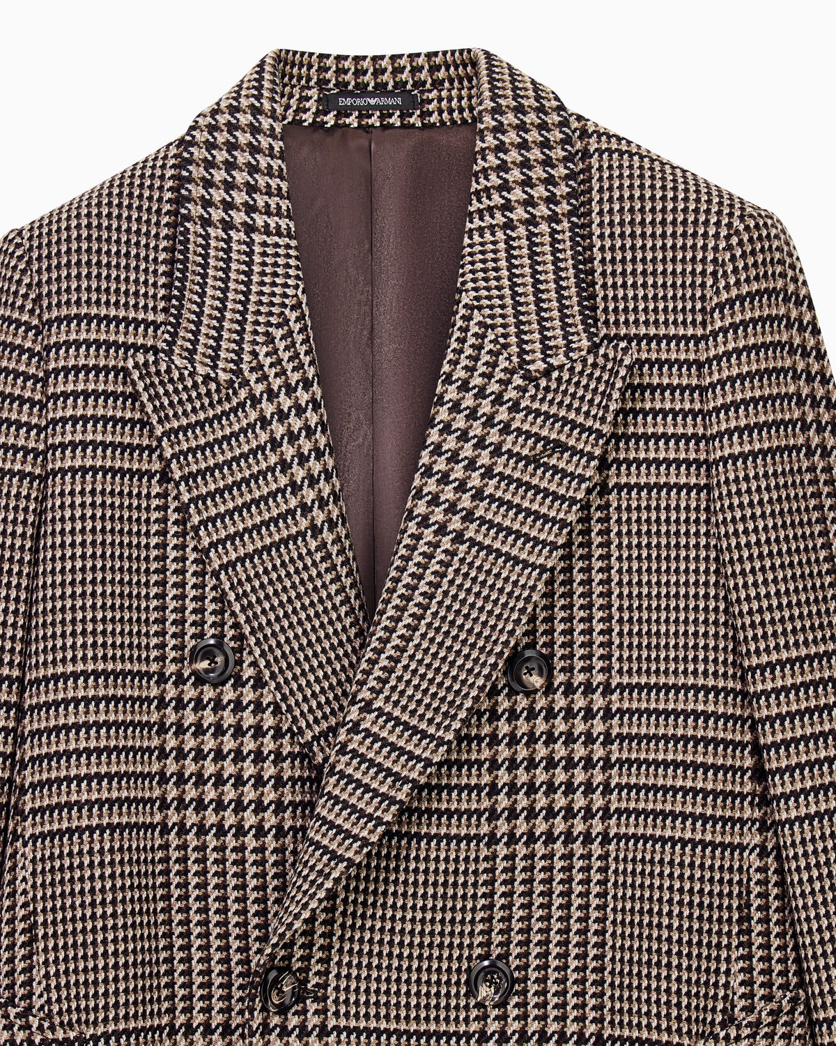 Double-breasted virgin wool coat in Prince of Wales tweed