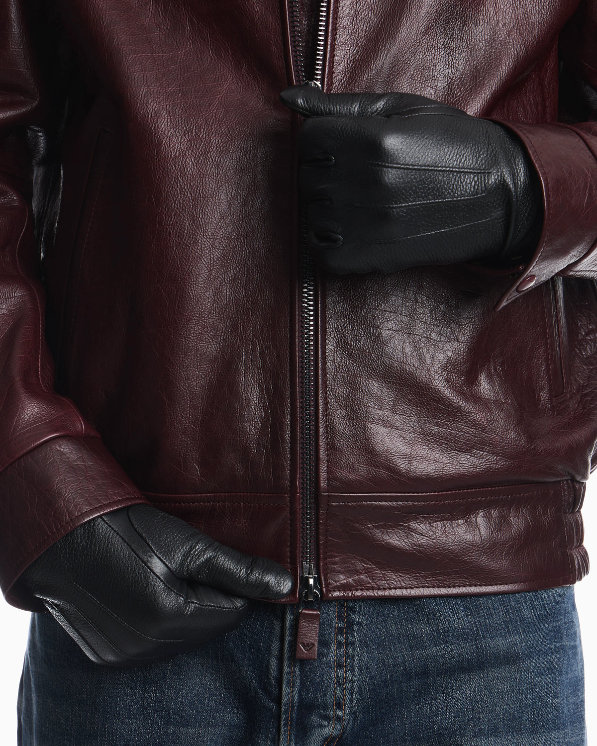 Leather gloves with wool lining and a metal eagle logo