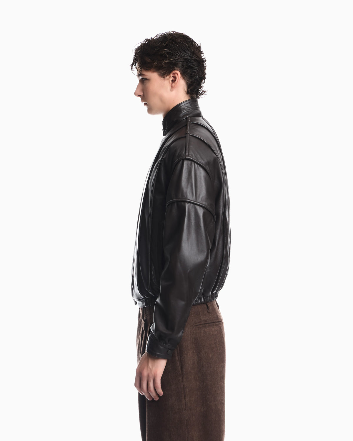 Cropped nappa leather blouson jacket with a stand collar