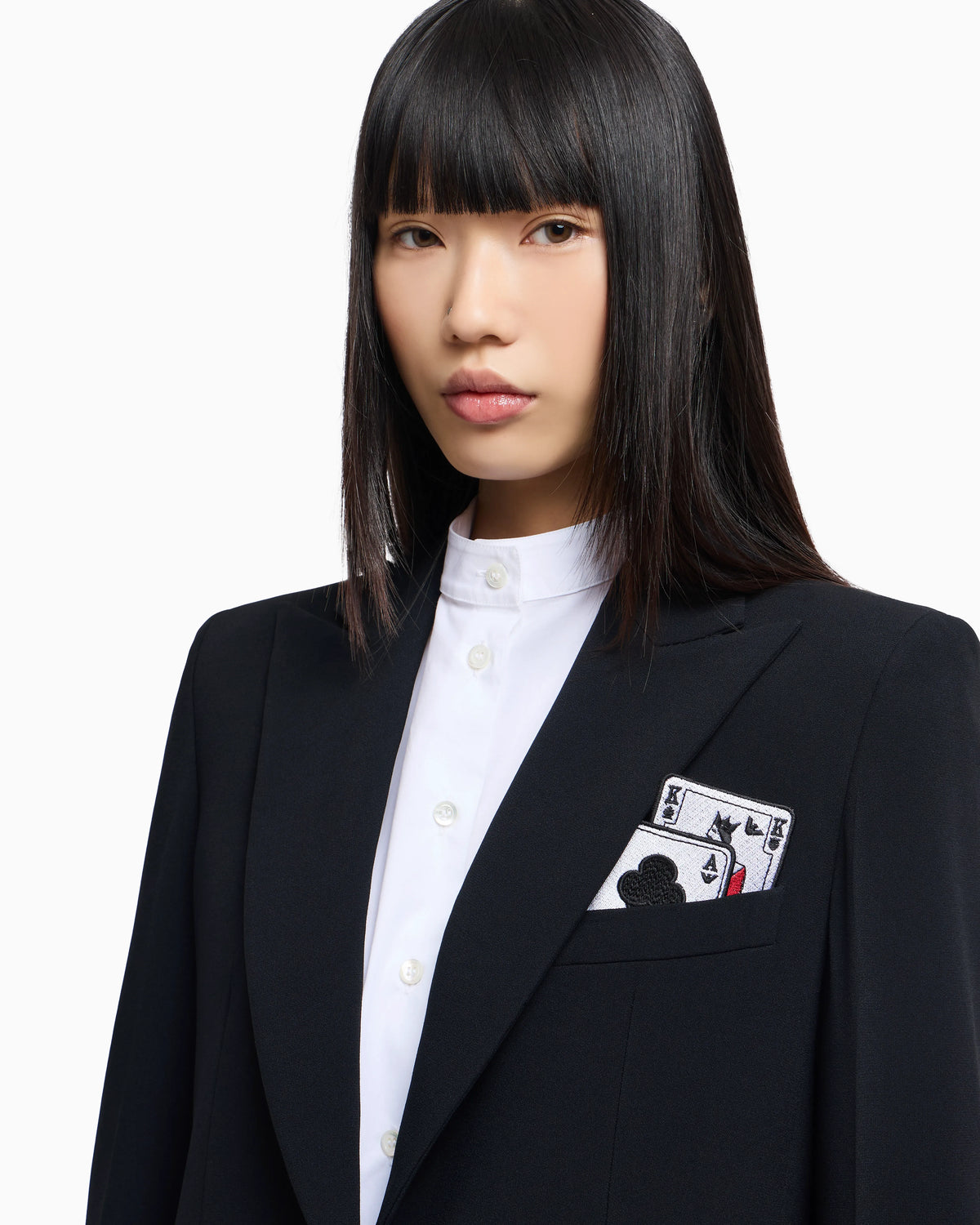 Single-breasted blazer in envers satin with Jeu de Cartes detail