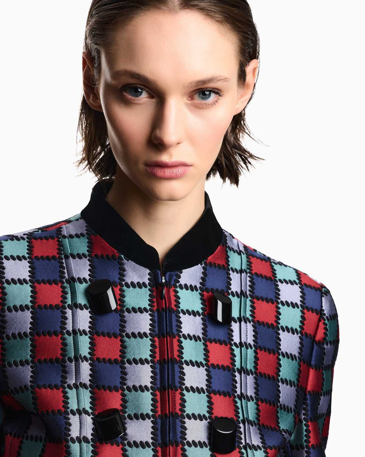 Jacket in a jacquard wool-blend with an all-over check motif