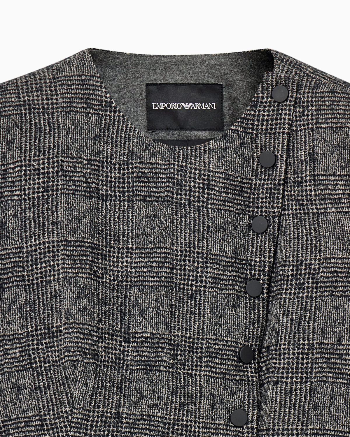 Blazer in checked washed wool with asymmetric closure