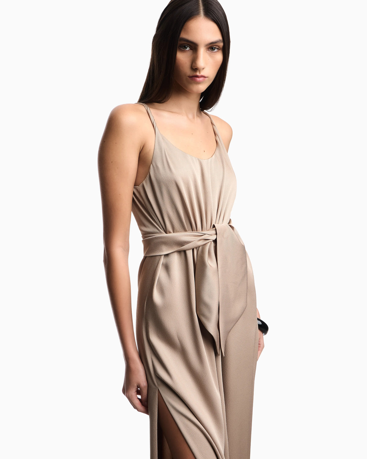 Twill crêpe sash dress