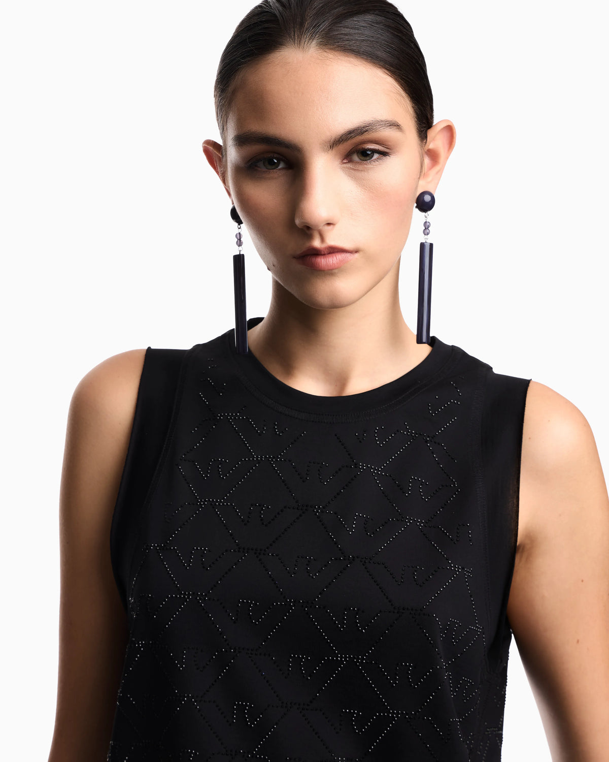 Mercerised tank top with rhinestones