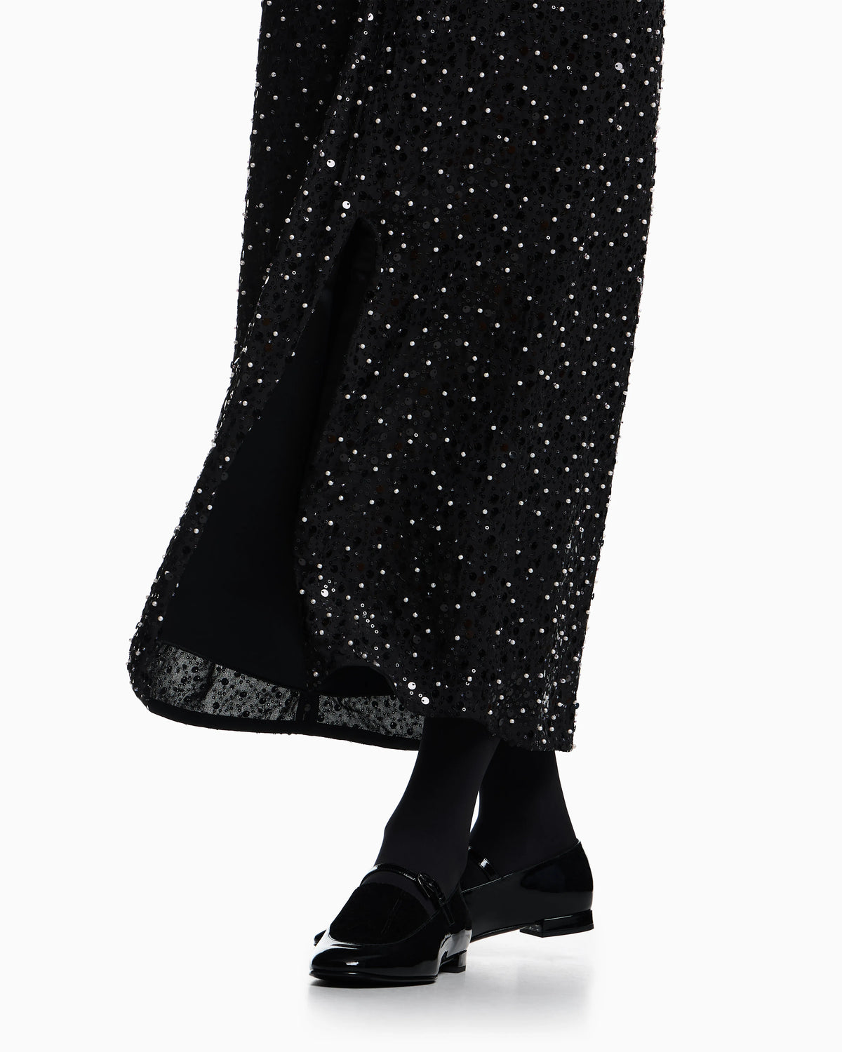 Georgette skirt with all-over beads and sequins
