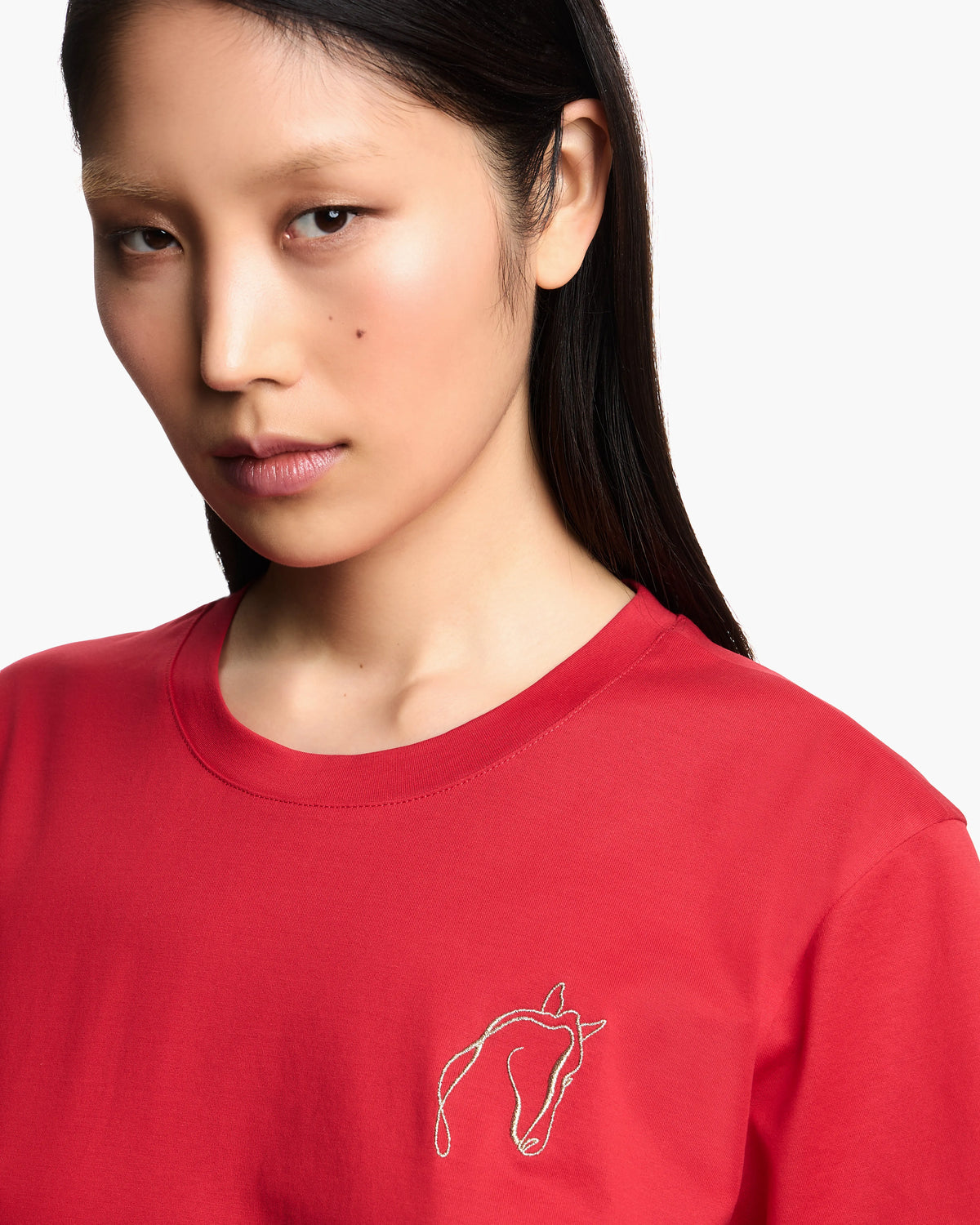 Lunar New Year slim-fit jersey T-shirt with rhinestone outline