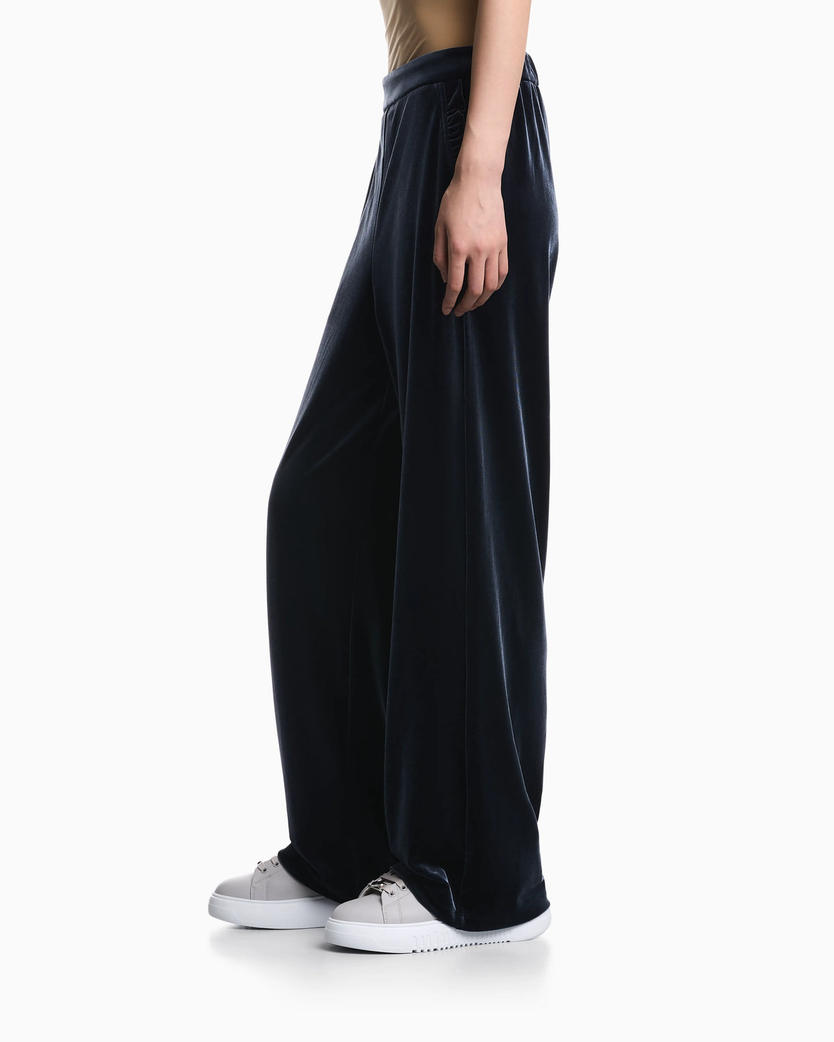 Wide-leg stretch chenille trousers with side pockets