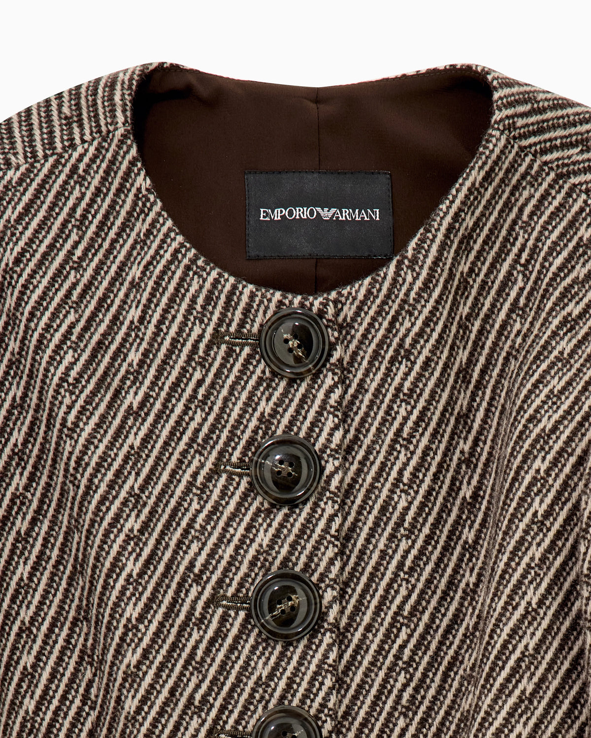 Collarless virgin wool blazer with diagonal tricot effect