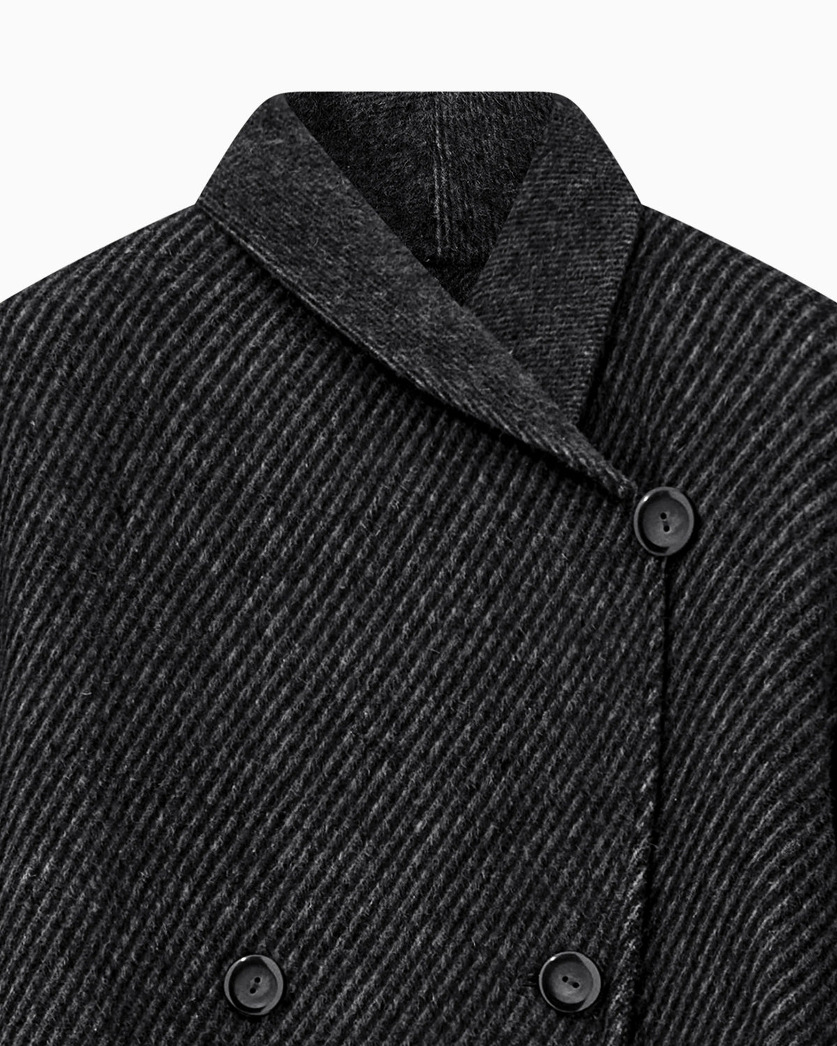 Belted double-breasted coat in virgin wool double jacquard