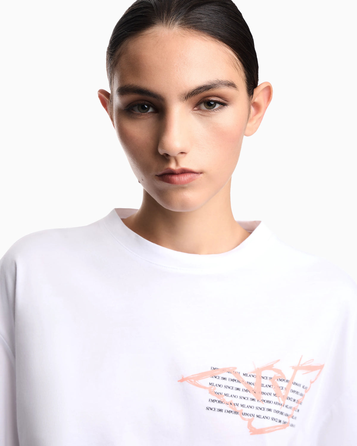 Cropped jersey T-shirt with eagle print