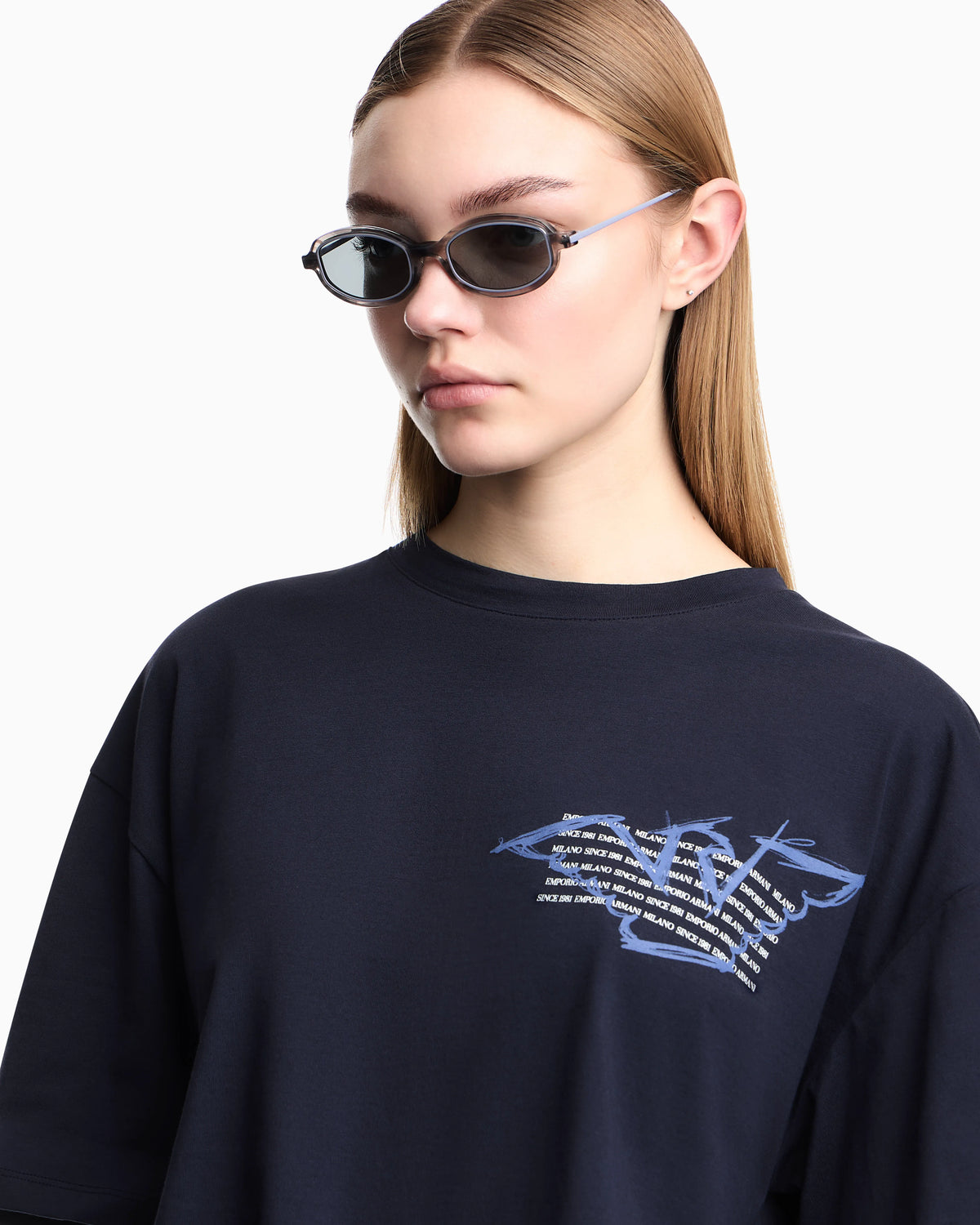Cropped jersey T-shirt with eagle print