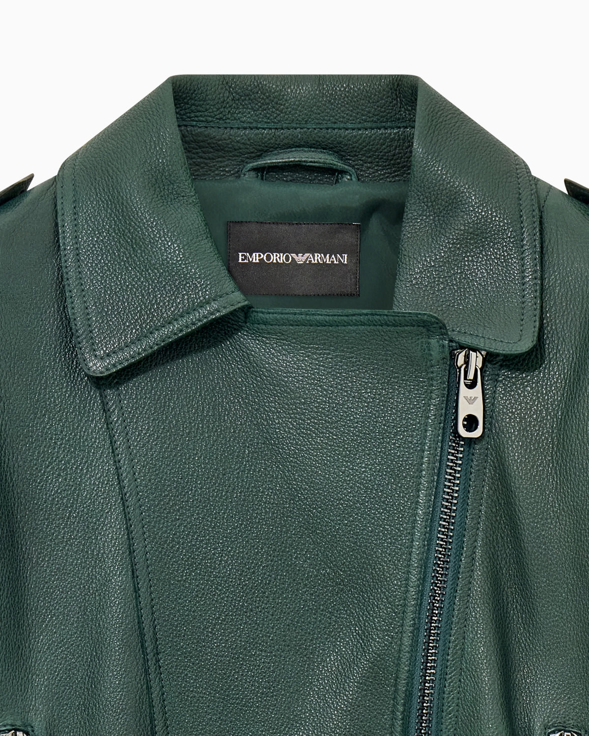 Belted leather biker jacket with an asymmetrical zip