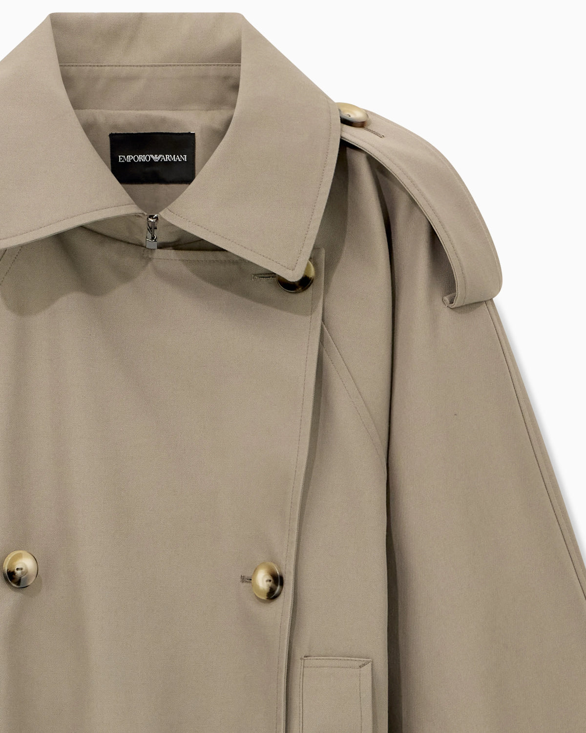 Double-breasted blouson in coated gabardine with a belt