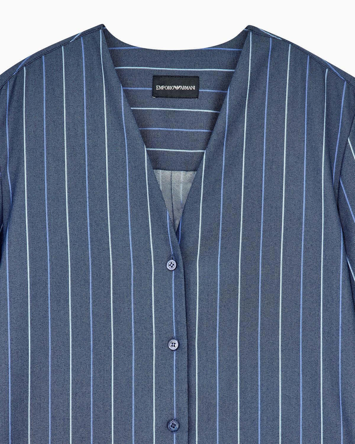 Long-sleeved V-neck shirt in striped jacquard denim