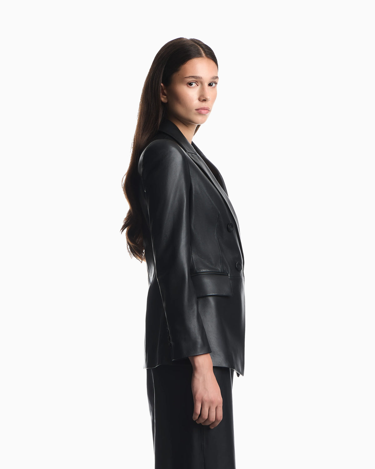 Slim-fit double-breasted blazer in semi-glossy leather