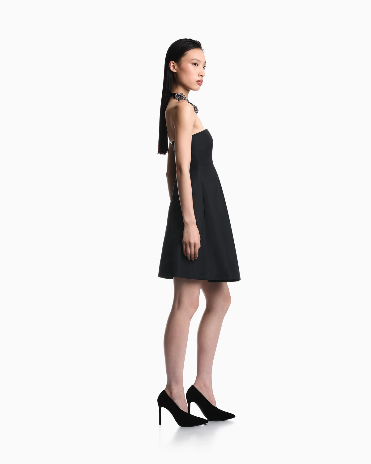 Dress in faille with satin bindings and invisible zipper