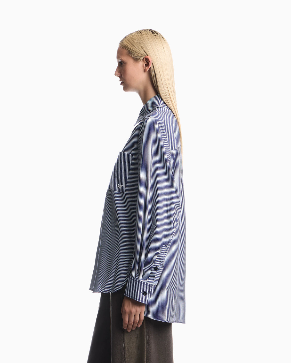 Striped cotton poplin shirt with a single chest pocket
