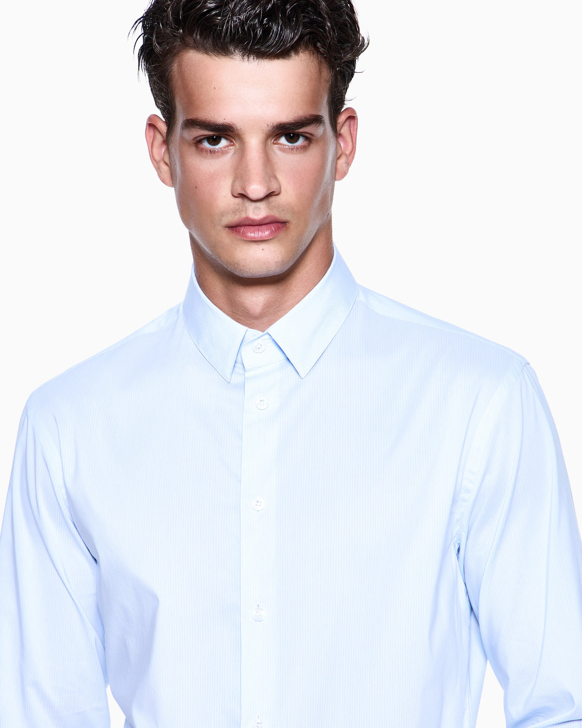 Slim-fit shirt in striped stretch cotton-blend jersey