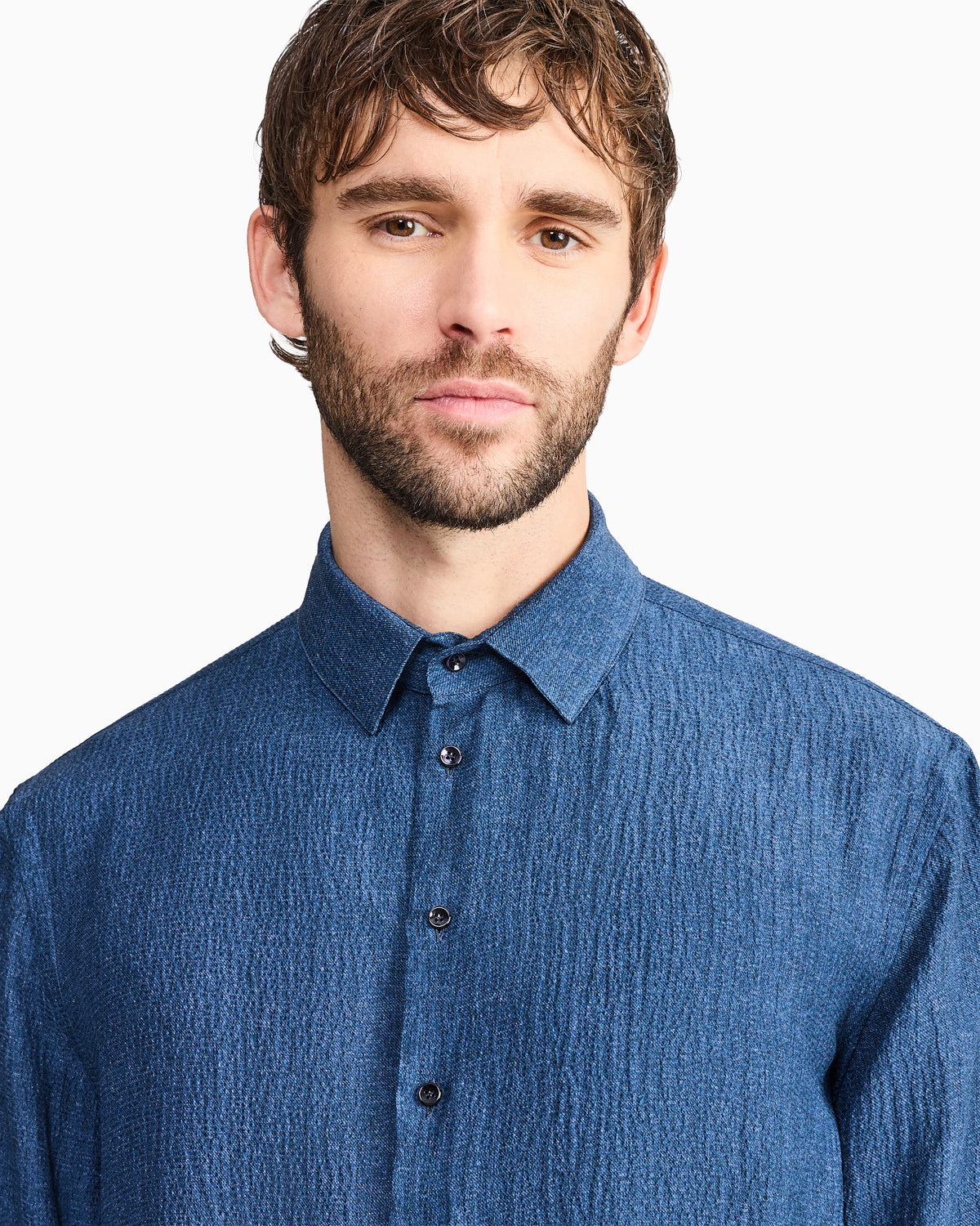 Regular-fit shirt in denim-effect silk