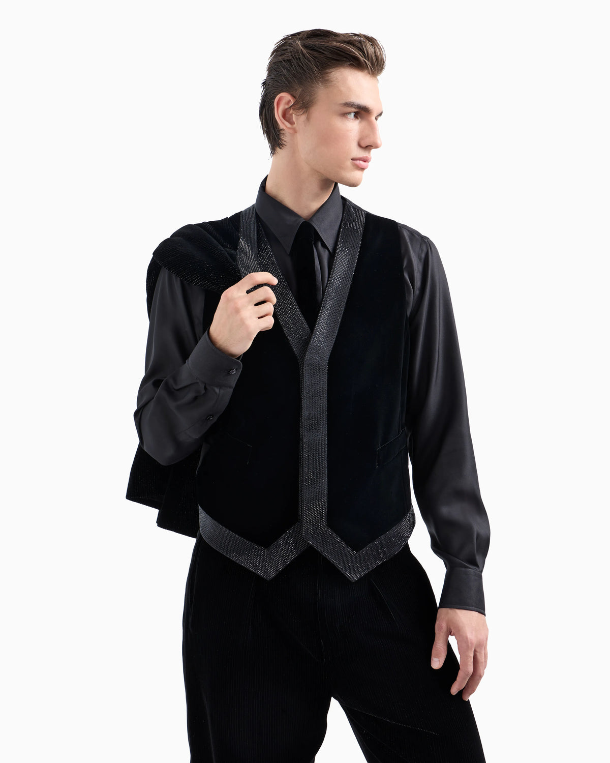 Velvet jacket with pinstripes and rhinestones