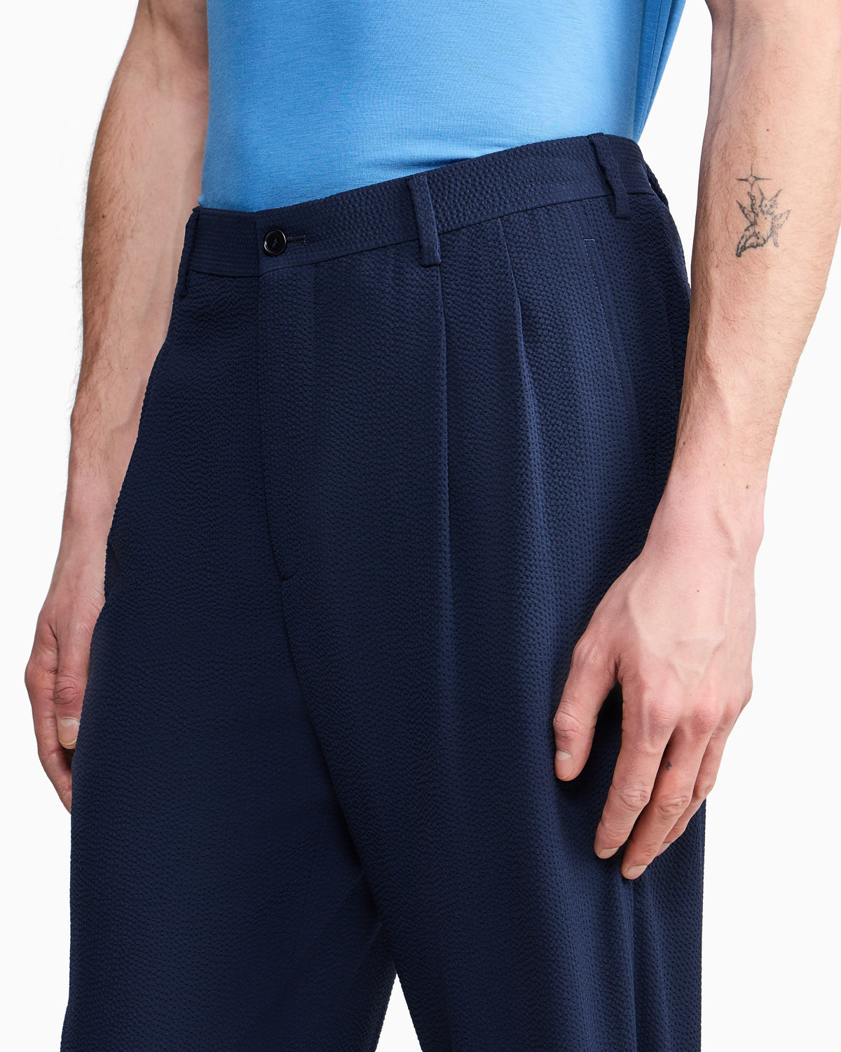 Wool seersucker double-pleat trousers